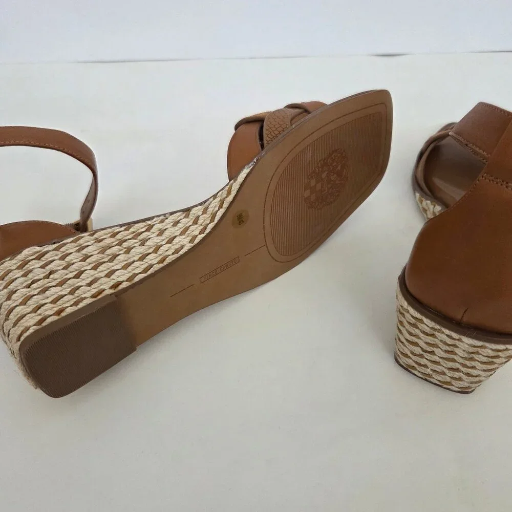 Vince Camuto Womens Baylees Sandals Sz 9 Leather Wedge Espadrille Aged Rum Brown